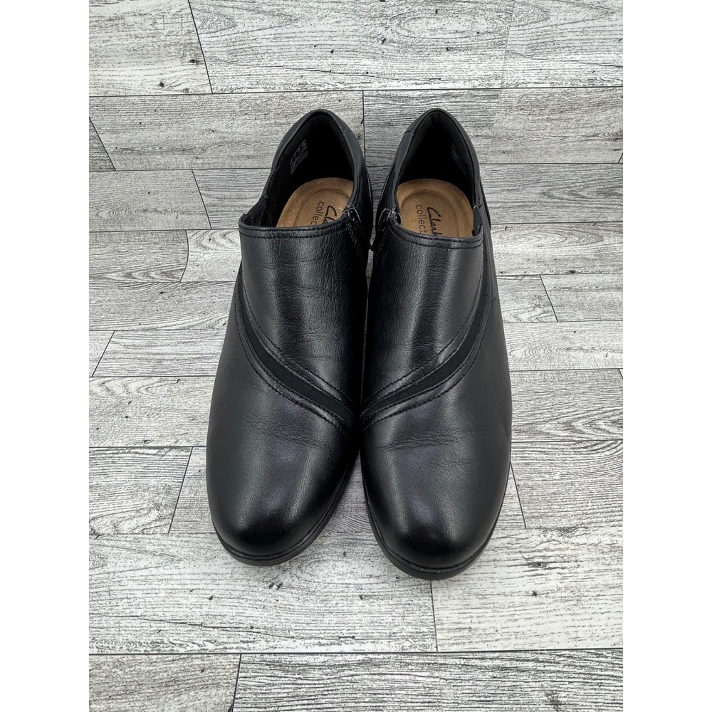 Clarks Collection Black Leather Side Zip Ankle Booties Women's Size 11M